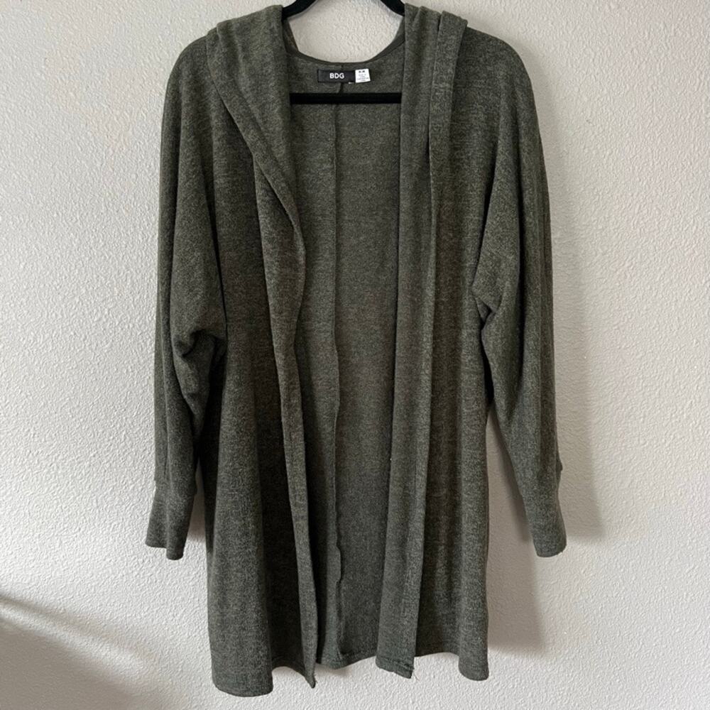 BDG Open Front Longline Womens Heather Green Dolman Long Sleeve Cardigan Med